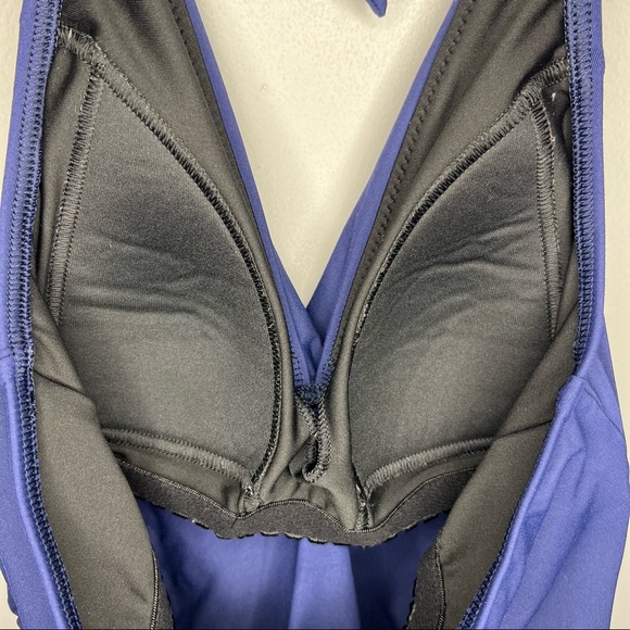 Lands' End Tie Halter Side Cinch Soft Cup Tankini Top in Blue 2P 2 Petite - Picture 6 of 7